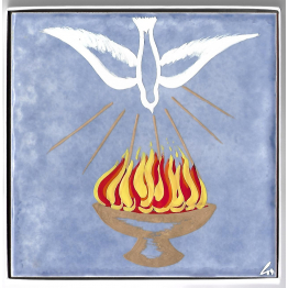 Céramique Pentecôte : Feu de l'Esprit Saint et Colombe