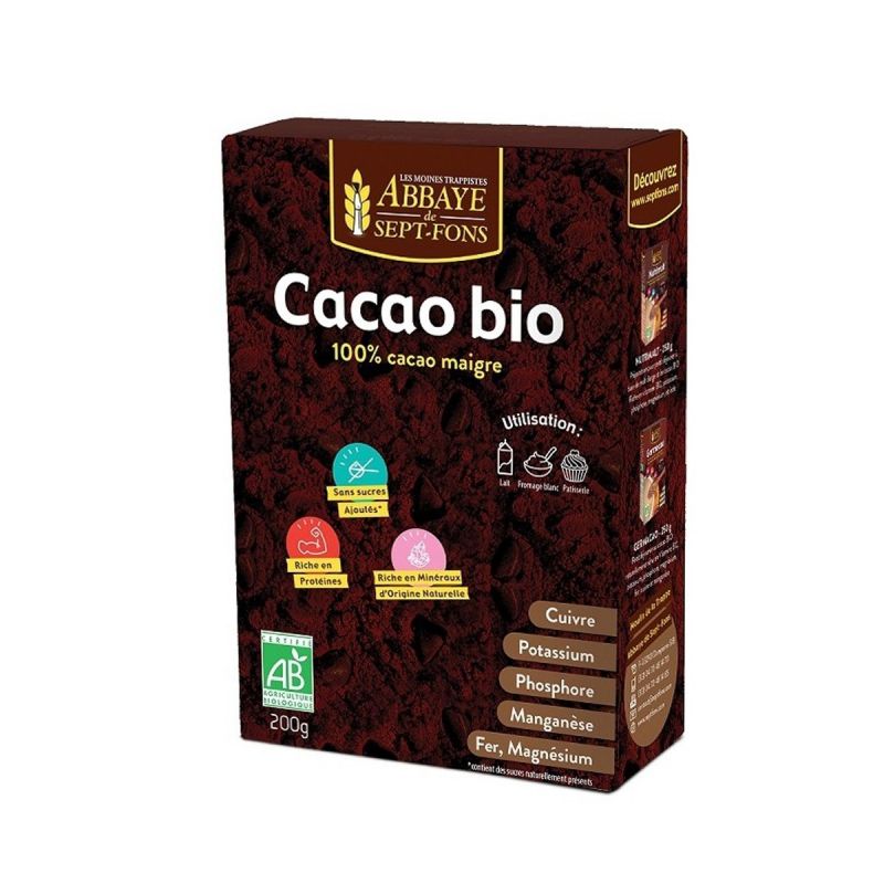 Cacao bio en poudre non sucré de l'Abbaye de Sept-Fons
