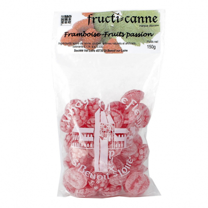 Bonbons fructi-canne Framboise & fruit de la passion de Confiseries