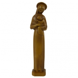 Statue religieuse de la Vierge Mère auréolée ton bois