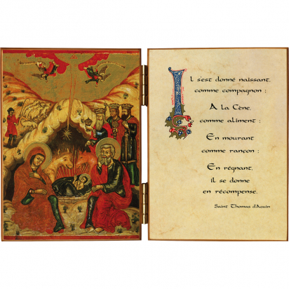 Diptyque religieux de La Nativité avec citation de st Thomas d'Aquin de Diptyques