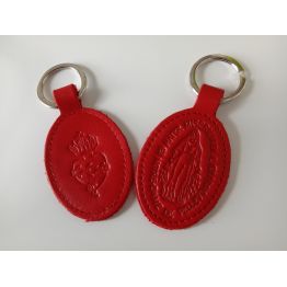 Porte-clés en cuir rouge avec motif ND de Pellevoisin et Sacré Coeur