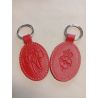 Porte-clés en cuir rouge avec motif Croix Esprit St et Sacré coeur de Petite maroquinerie