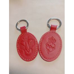 Porte-clés en cuir avec motif colombe et Sacré coeur