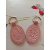 Porte-clés en cuir rose pâle avec motif médaille miraculeuse de Petite maroquinerie