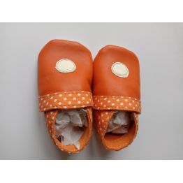 Chaussons bébé en cuir d'agneau orange, 0-6 mois