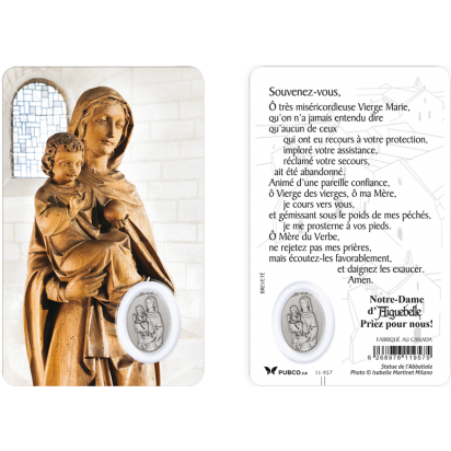 Carte plastifiée avec prière et médaille de Notre Dame d'Aiguebelle 
